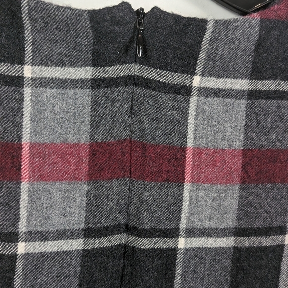 Pietro Brunelli Italy Gray Maroon Plaid Bateau Wool Shift Dress - Picture 4 of 9